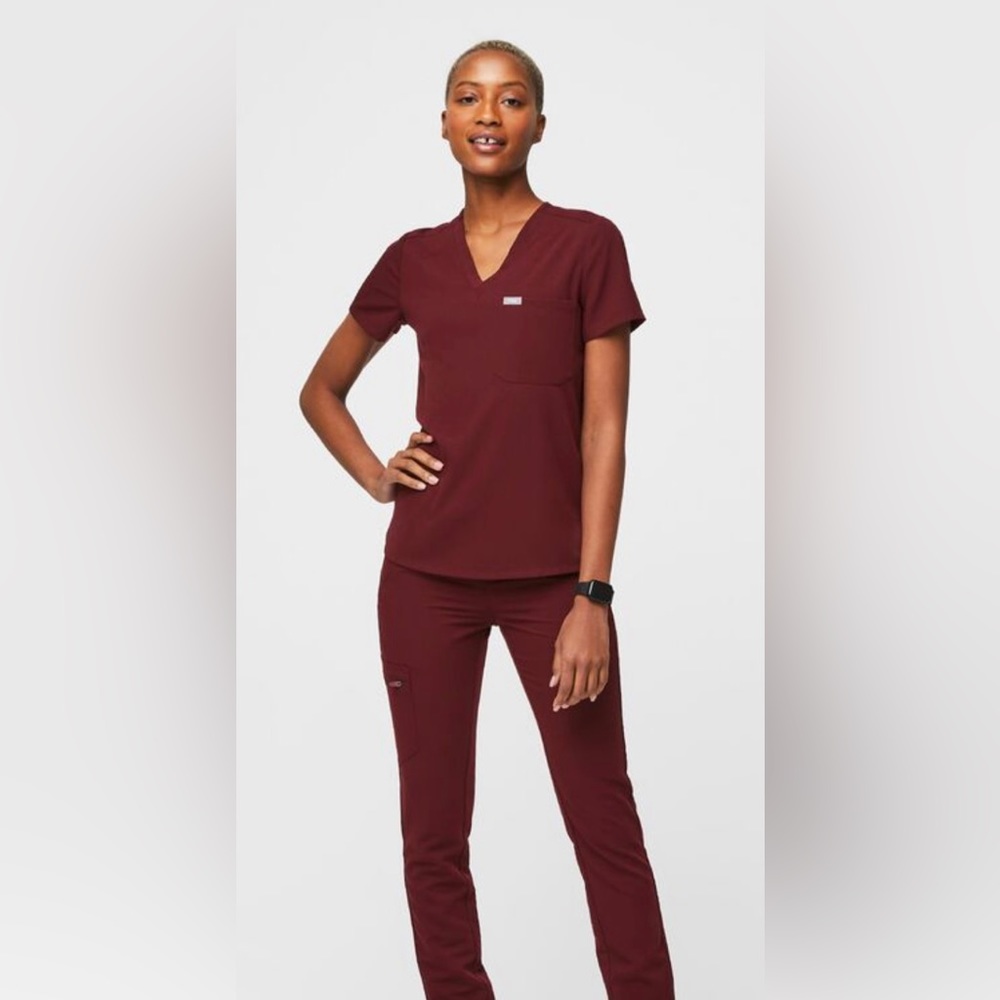 FIGS-Burgundy Catarina One Pocket Scrub top-small